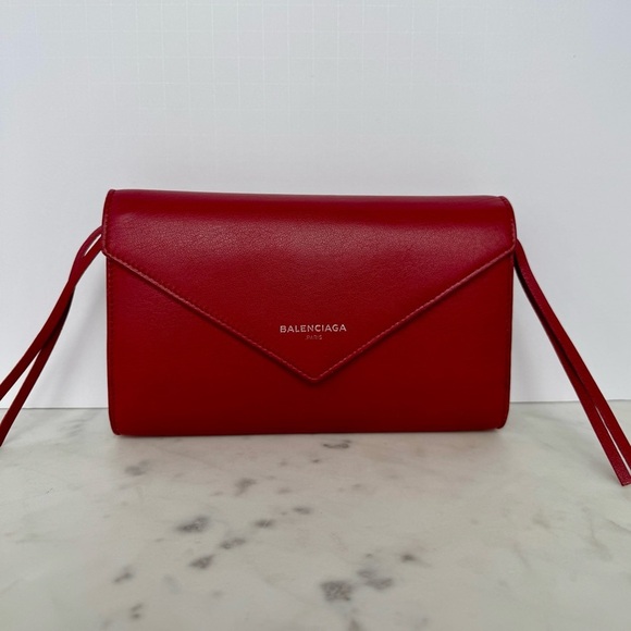 Balenciaga Red Leather Envelope Crossbody Wallet WOC - Picture 3 of 13